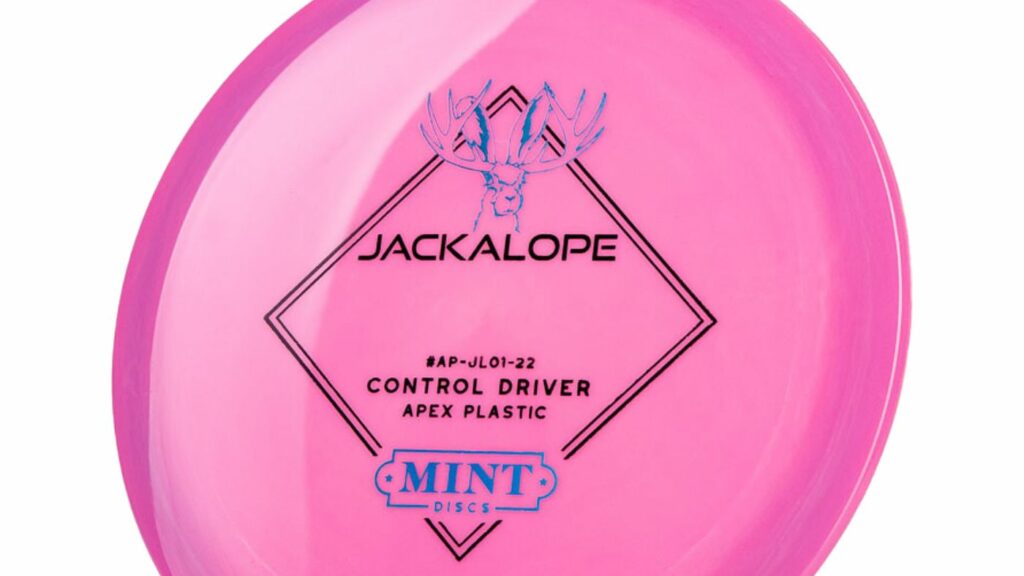 A Pink Mint Discs Jackalope Driver with Black stamp with Jackalope image on the disc