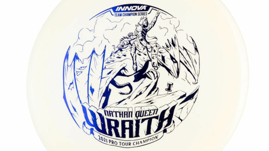 White Innova Team Champion Series Nathan Queen Wraith Blue Stamp